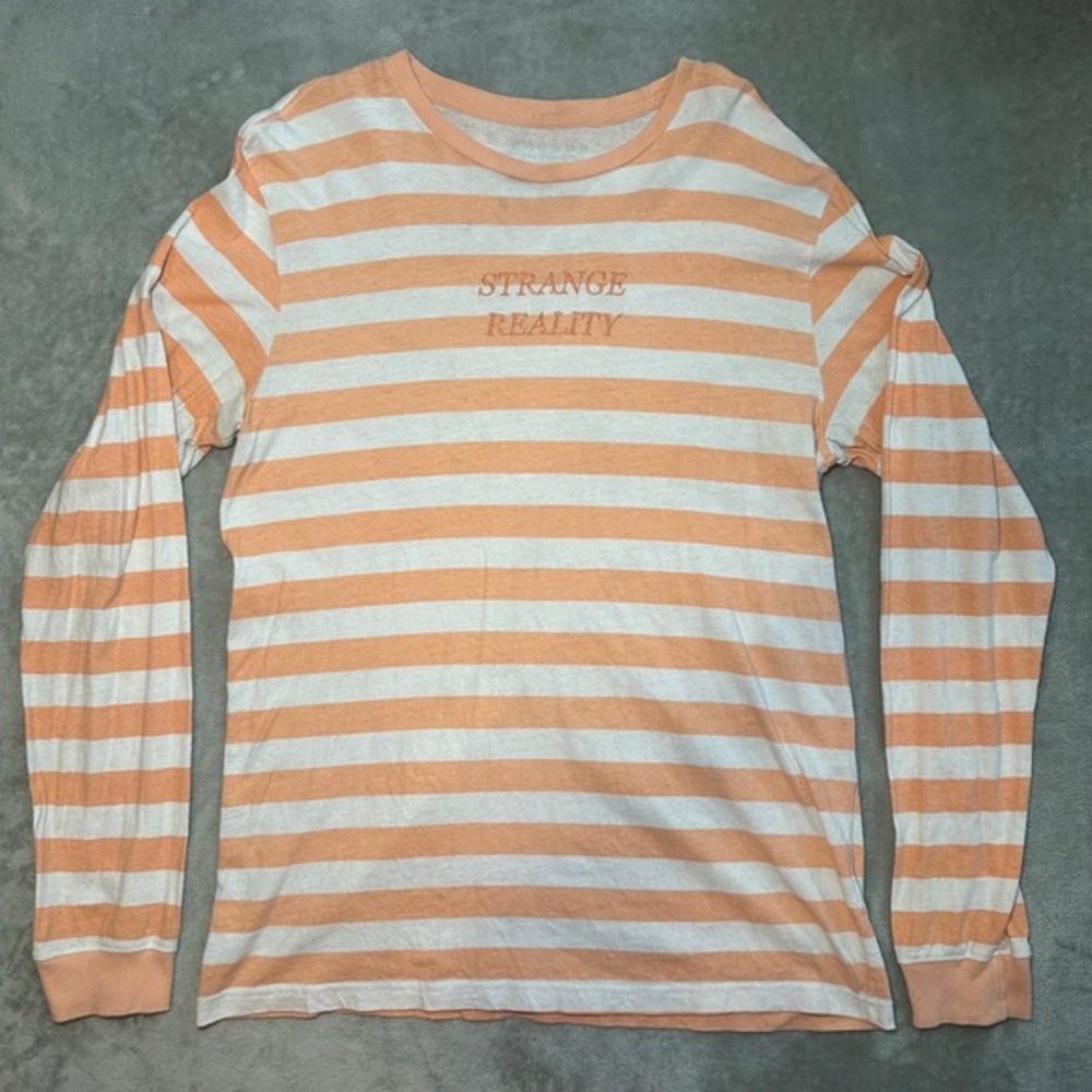 PacSun Shirt Women Size L Orange Strange Reality Embroidered Long Sleeve Stripes